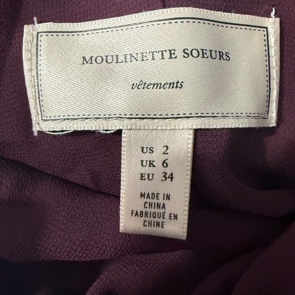 MOULINETTE SOEURS ANTHROPOLOGIE SMOCKED HALTER MIDI DRESS PURPLE RED SIZE 2 - Picture 3 of 9